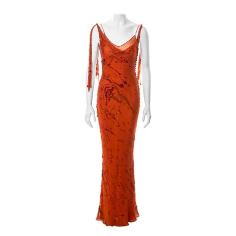 John Galliano Orange Bias Cut Silk Devor Paint Splatter Dress Fw