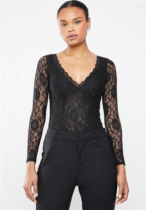 Lace Long Sleeve Bodysuit Black New Look Blouses Superbalist