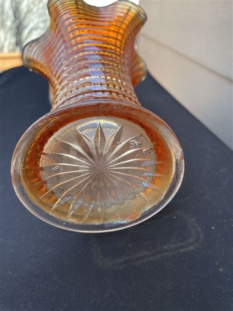 Imperial Ripple Marigold Carnival Glass Vase Amber Vintage 8 5” Ebay