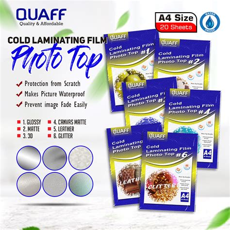 Quaff Cold Laminating Film Photo Top 20 Pcs Pck Glossy Matte