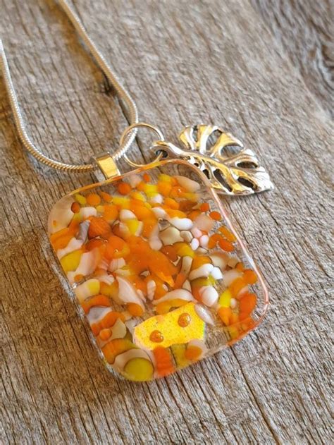 Orange Floral Inspired Fused Glass Pendant Beautiful Blue Etsy Uk Fused Glass Pendant