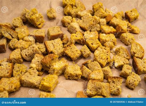 Pieces White And Brown Bread Delicious Croutons Bread Background Stock