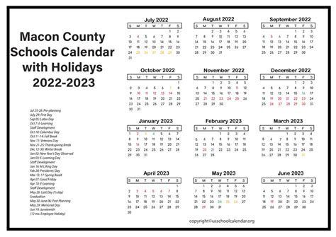 Macon County Schools Calendar with Holidays 2023