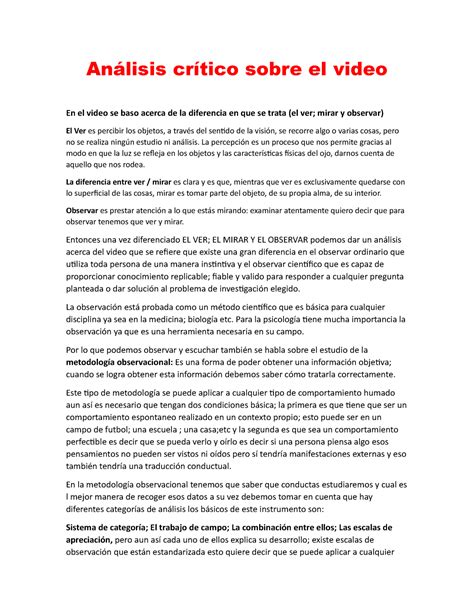 Ejemplo De Un Analisis Critico