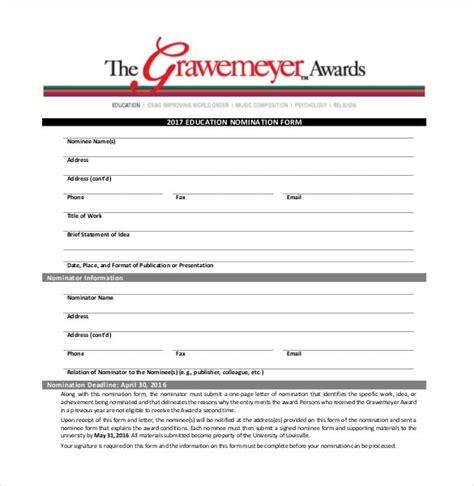 Employee Award Nomination Form Template For Your Needs