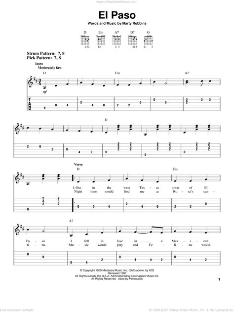 El Paso Sheet Music For Guitar Solo Easy Tablature Pdf