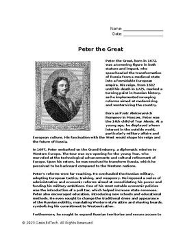 Peter The Great Q A Worksheet By Oasis EdTech TPT