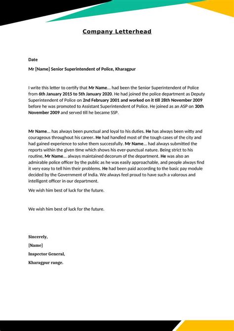 For Police Department Experience Letter Certificate Template