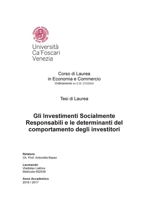 Tesi Triennale Corso Di Laurea In Economia E Commercio Ordinamento Ex