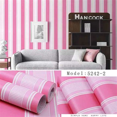 Jual Wallpaper Dinding Motif Salur Pink Garis 10m X 45cm Shopee Indonesia