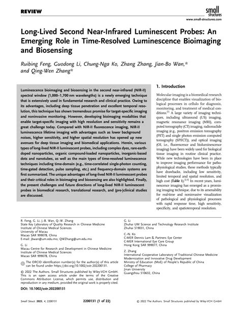 Pdf Longlived Second Nearinfrared Luminescent Probes An Emerging