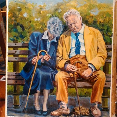 Oil Painting of Old Couple Taking a Test