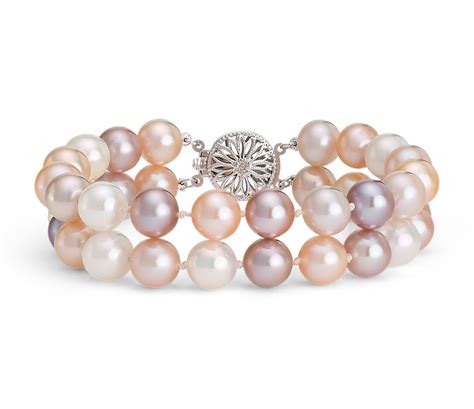 Double Strand Pink Freshwater Cultured Pearl Bracelet In 14k White Gold 80 90mm Blue Nile De