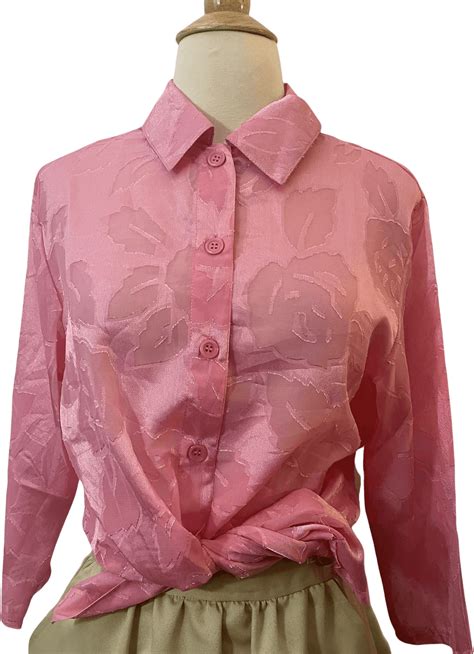 Vintage 80s Pink Sheer Floral Button Down Blouse Shop Thrilling