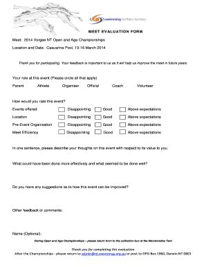 Fillable Online Nt Swimming Org Meet Evaluation Form Swimming