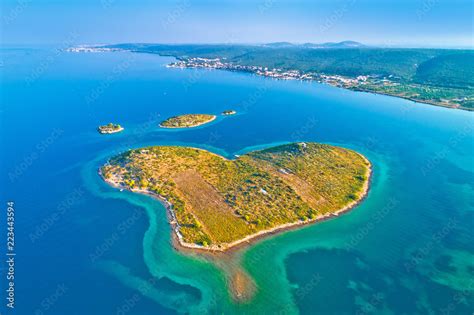 Heart Shaped Island Of Galesnjak In Zadar Archipelago Aerial View Stock