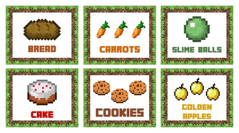 Free Printable Minecraft Food Tent Cards