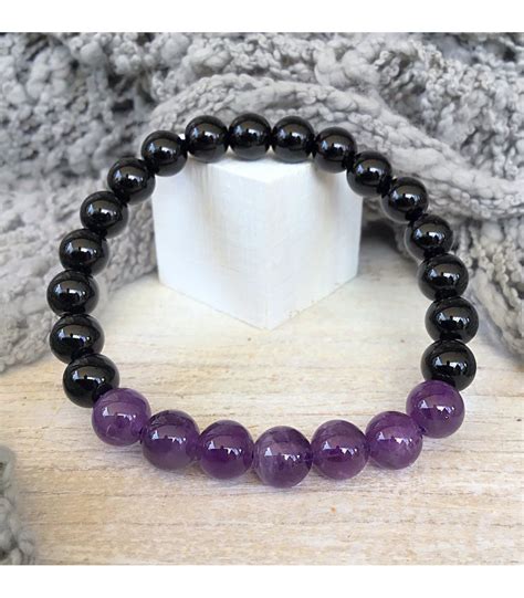 Pulsera Amatista Con Obsidiana Negra Bolas Mm Tierradegemas