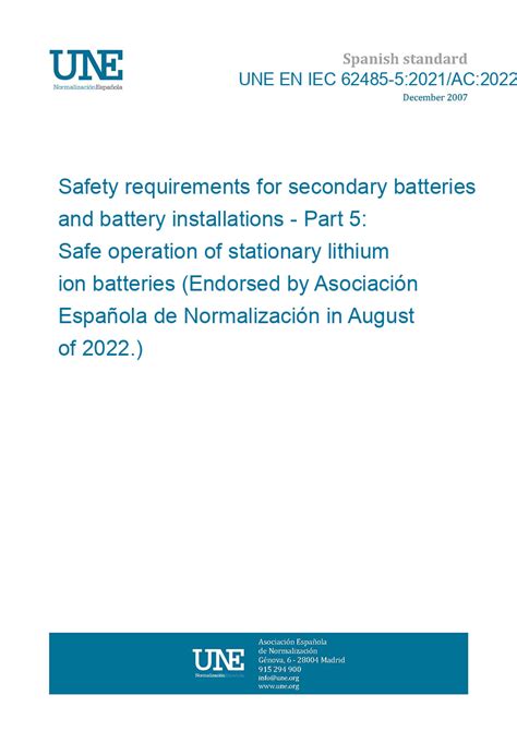 UNE EN IEC 62485 5 2021 AC 2022 07 Safety Requirements For Secondary