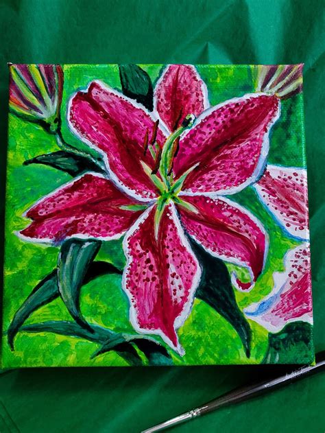 Stargazer Lily Painting Stargazer Pink Flowers Lilies | Etsy