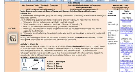 Lesson Plan Gr Creative Arts Dance T W Pdf Google Drive