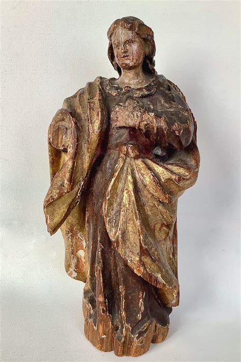 Proantic Madone En Bois Sculpté Doré Polychrome XVIIe Siècle