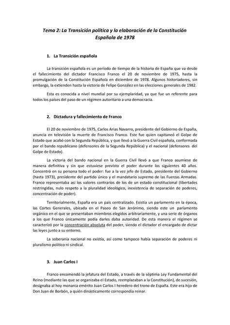 Tema 2 La Transición política y la elaboración de la Constitución de