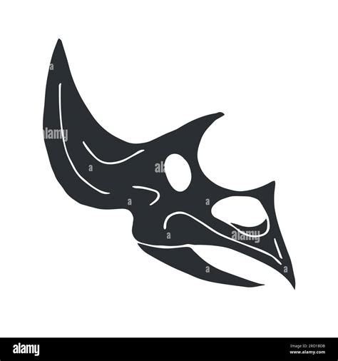 Vector Hand Drawn Sketch Black Triceratops Dinosaur Skull Isolated On