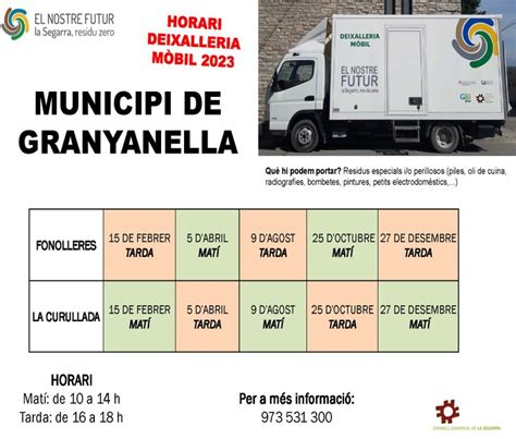 Calendari de la deixalleria mòbil 2023 Ajuntament de Granyanella