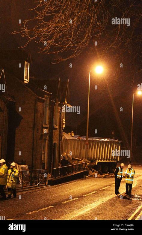 Lorry Crashes Into House The Scene Of An Accident Where A Lorry Has