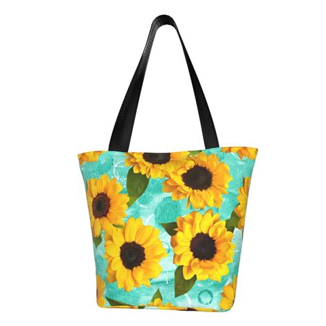 Adobk Yellow Sunflowers With Green Leaves Canvas Tote Bag Vintage Tote