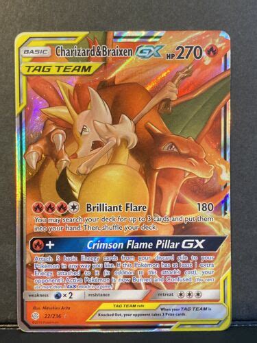 Pokémon TCG Charizard Braixen Tag Team GX Cosmic Eclipse 22 236 Holo