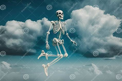 Ghost Skeleton Floating Among Clouds With Dramatic Background Sky