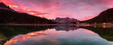 Lake Misurina sunrise Pano, Italy