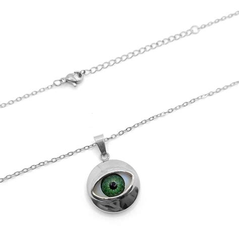 Collar Acero Inox Plateado Ojo Realista Verde Mm Estiloss