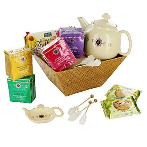 Tea, Cookies and Teapot Gift Basket | Tea gift baskets, Stash tea, Gift baskets