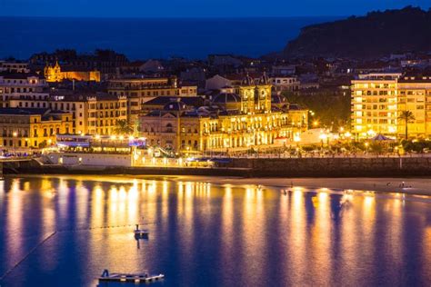 Donostia San Sebastian at Night Basque Country Spain Stock Image - Image of amazing, cityscape ...