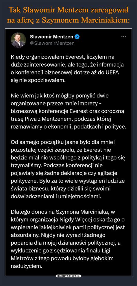 Tak S Awomir Mentzem Zareagowa Na Afer Z Szymonem Marciniakiem