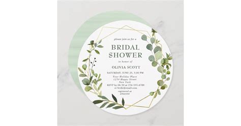 Modern Eucalyptus Geometric Frame Bridal Shower Invitation Zazzle