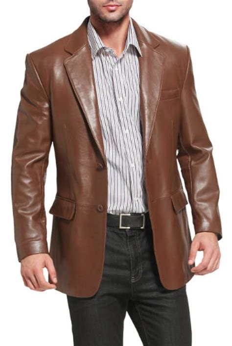 Men S Blazer Genuine Lambskin Brown Leather Blazer New Etsy In