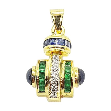 Ruby Blue Sapphire And Emerald With Diamond Pendant In Karat Gold