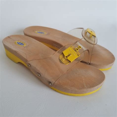 Dr Scholls Original Wood Sandals Yellow Clear Size Buckle Made In