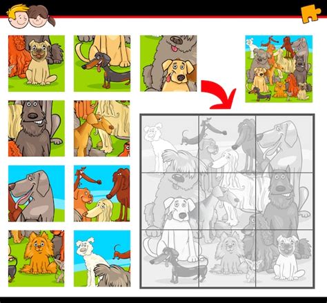 Premium Vector | Jigsaw puzzle game with dogs