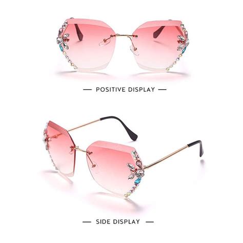 Shoogii Rhinestone Sunglasses New Fashion Rimless Eyewear Cutting Lens