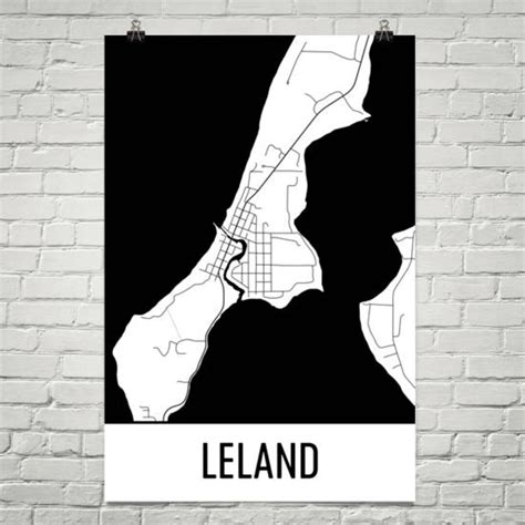 Leland Map, Leland Art, Leland Print, Leland MI Poster, Leland Wall Art, Michigan Gifts, Map of ...