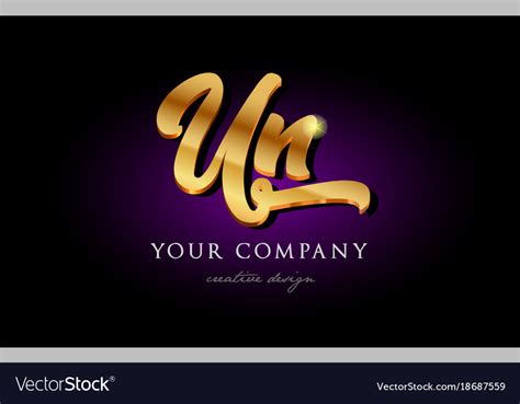 Un U N 3d Gold Golden Alphabet Letter Metal Logo Vector Image