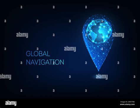 Futuristic Glowing Low Polygonal GPS Location Sign With Earth Globe