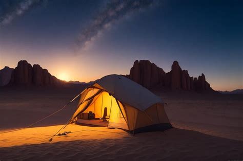 Premium AI Image | Traveler's tent in the desert at night