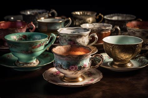 Premium AI Image | A collection of ornate vintage teacups and saucers