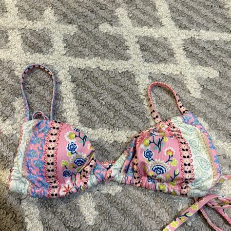 Pink And Blue Bikini Top With Adjustable Straps Depop